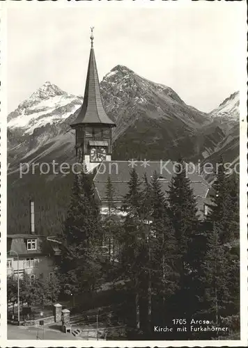 Arosa GR Kirche mit Furkah?rner Kat. Arosa