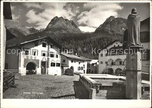 Schuls GR Dorfplatz Brunnen Kat. Scuol