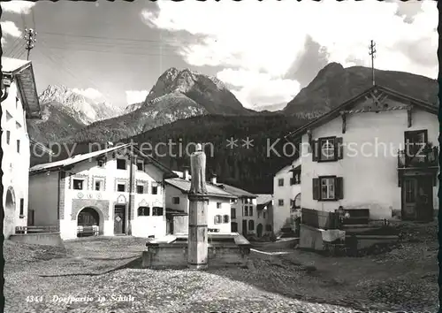 Schuls GR Dorfplatz mit Brunnen Kat. Scuol