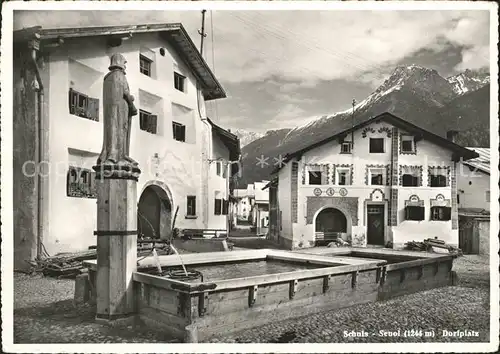 Schuls GR Dorfplatz Brunnen Kat. Scuol