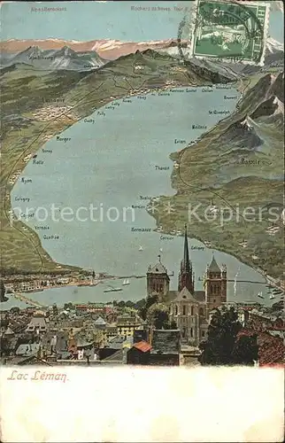 Geneve GE Cathedrale Lac Leman et les Alpes Stempel auf AK Kat. Geneve