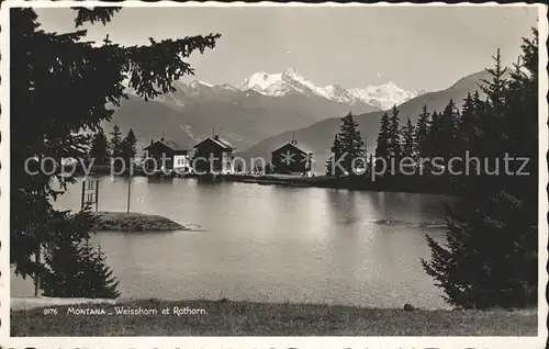 Montana VS Uferpartie am See Panorama mit Weisshorn und Rothorn Kat. Montana