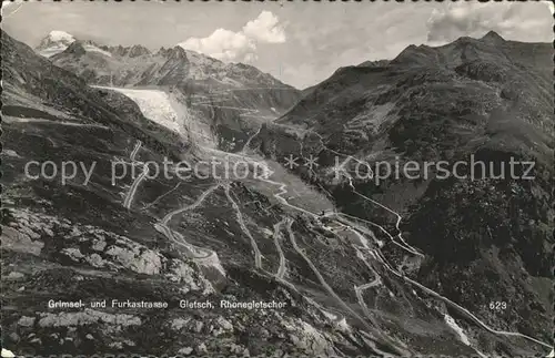 Gletsch Grimselstrasse Furkastrasse Alpenpass Rhonegletscher Urner Alpen Kat. Rhone
