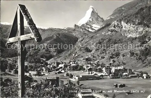 Zermatt VS Panorama mit Matterhorn Walliser Alpen Kreuz Kat. Zermatt