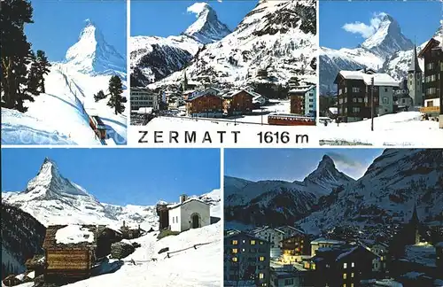 Zermatt VS Bergbahn Zug Dorfpartie Kirche Matterhorn Walliser Alpen Kat. Zermatt
