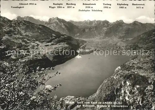 Amden SG Blick vom Kapf auf Walensee Weesen und Glarneralpen Kat. Amden