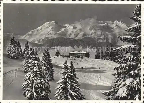 Obertoggenburg Bergrestaurant Iltios mit Saentis und Schafberg Kat. Wildhaus