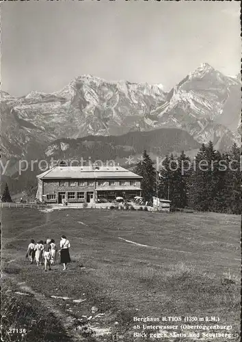 Obertoggenburg Bergrestaurant Iltios mit Saentis und Schafberg Kat. Wildhaus