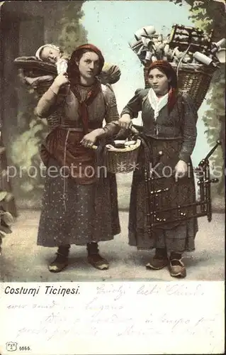 Tessin Ticino Zwei Frauen mit Kind Kuenstlerkarte Kat. Lugano