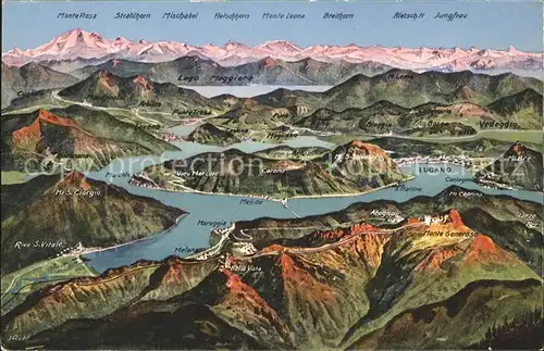 Lago di Lugano Panoramakarte dal Monte Generoso Kat. Italien
