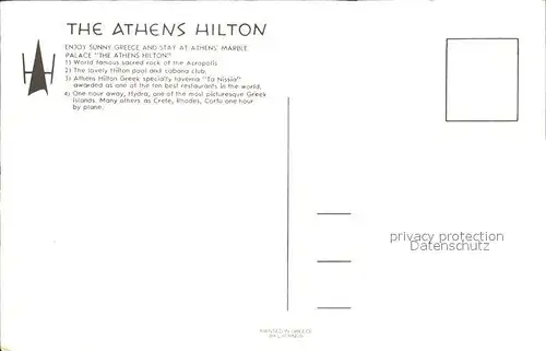 Athens Athen Hilton Hotel Acropolis Swimming Pool Harbour Kat. Griechenland