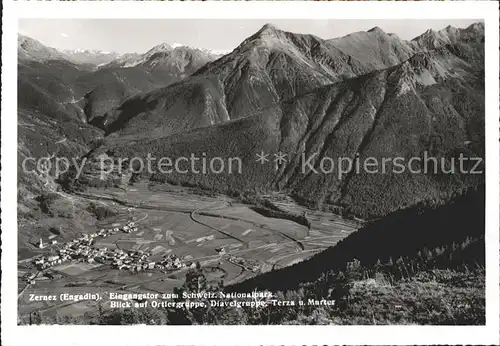 Zernez GR mit Schweizer Nationalpark Ortler und Diavelgruppe Kat. Zernez