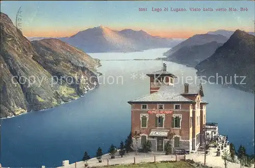 Lago di Lugano Visto dalla vetto Mte Bre mit Kulmhotel Restaurant Kat. Italien