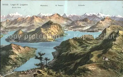 Lago di Lugano Gebiets Reliefkarte Kat. Italien