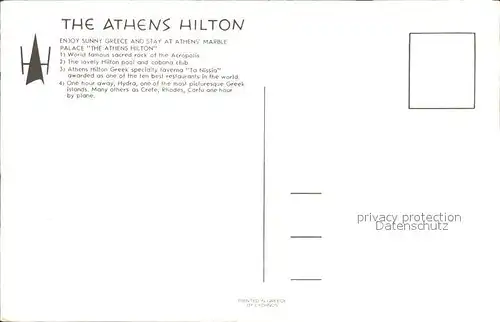 Athens Athen Hilton Hotel Swimming Pool Akropolis Hafen Kat. Griechenland