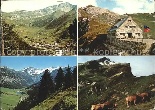 Malbun Panorama mit Augstenberg Pfaelzerhuette Bettlerjoch Saminatal Steg Naafkopf Kuehe Kat. Liechtenstein