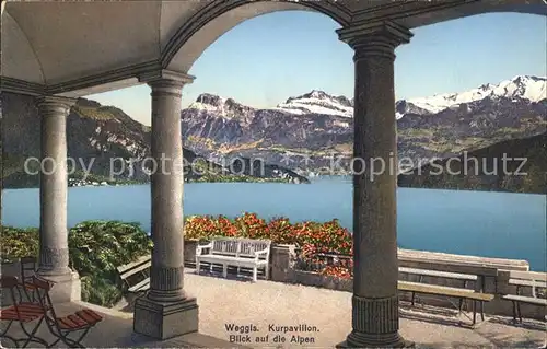 Weggis LU Kurpavillon mit Vierwaldstaettersee und Alpen Kat. Weggis