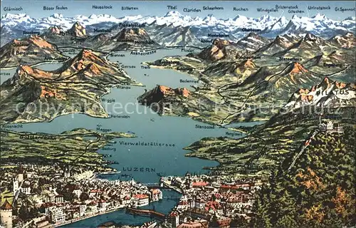 Vierwaldstaettersee SZ Panoramakarte mit Alpen Kat. Brunnen