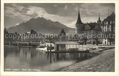 Luzern LU Quai und Vierwaldstaettersee Pilatus  / Luzern /Bz. Luzern City