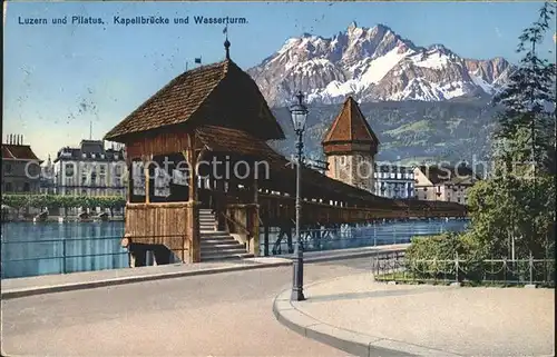 Luzern LU Kapellbruecke und Wasserturm Pilatus / Luzern /Bz. Luzern City