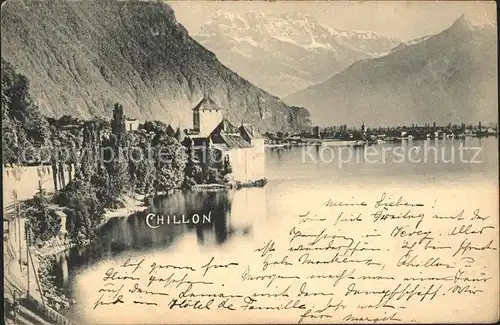 Chillon mit Genfersee und Alpen Kat. Montreux