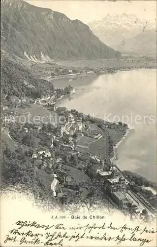 Chillon Baie mit Genfersee und Alpen Kat. Montreux