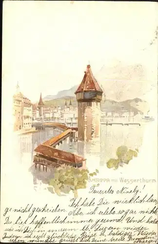 Luzern LU mit Wasserturm Kuenstlerkarte / Luzern /Bz. Luzern City
