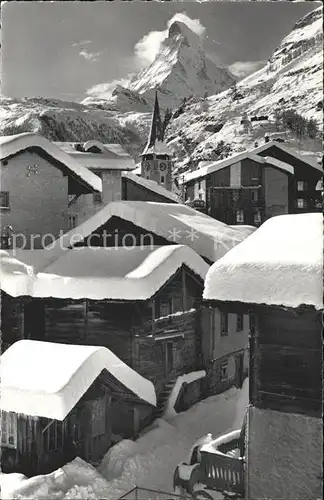 Zermatt VS Dorfpartie verschneit mit Matterhorn Kat. Zermatt