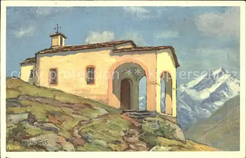 Platten Zermatt VS Chapelle et Mischabel Francois Gos Kuenstlerkarte Kat. Zermatt