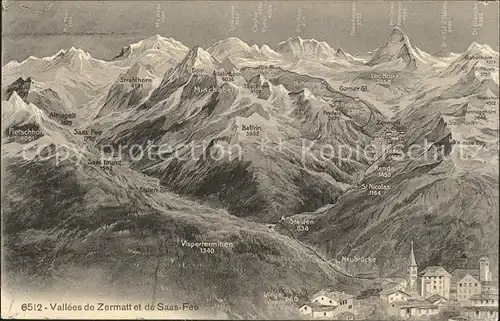 Zermatt VS Vallees Zermatt et de Saas Fee Panoramakarte Kat. Zermatt