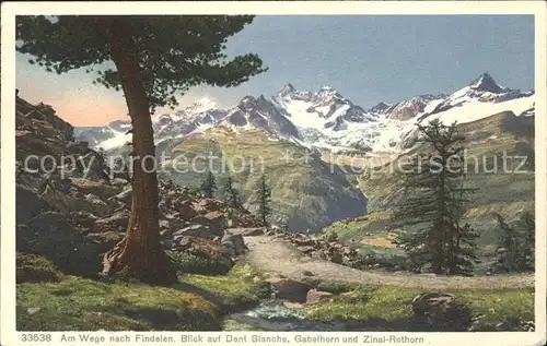 Zermatt VS Weg nach Findelen Dent Blanches Gabelhorn und Zinal Rothorn Kat. Zermatt