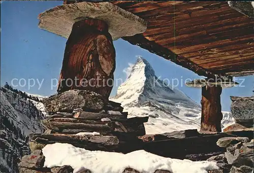Zermatt VS Findelen Berghuettte mit Matterhorn Kat. Zermatt