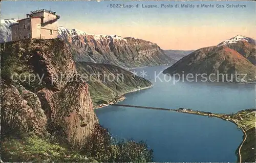 Lago di Lugano Ponte di Melide e Monte San Salvatore Kat. Italien