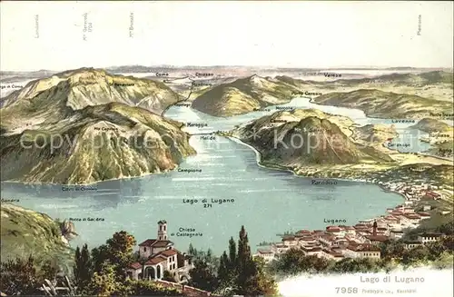 Lago di Lugano Panoramakarte Kat. Italien