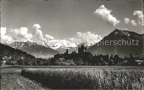 Thun BE Schloss und Kirche mit Bluemlisalp und Niesen Kat. Thun