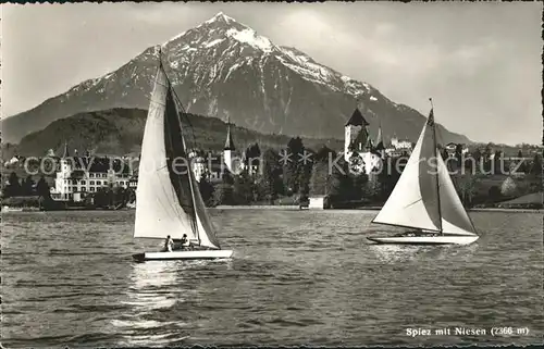 Spiez BE Ortsblick Segelpartie Niesen Kat. Spiez