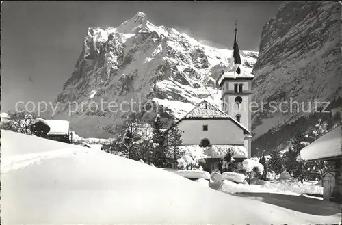 Grindelwald Kirche mit Wetterhorn Kat. Grindelwald