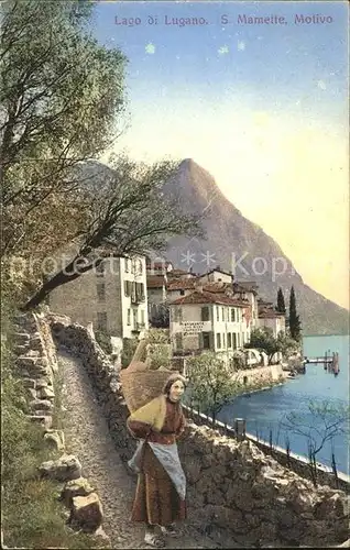Lago di Lugano S. Mamette Motivo Frau mit Korb Kat. Italien
