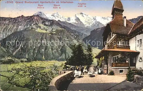 Interlaken BE Grand Restaurant Harderkulm mit Eiger Moench und Jungfrau Kat. Interlaken