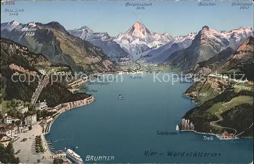Vierwaldstaettersee SZ Relief Panoramakarte Kat. Brunnen