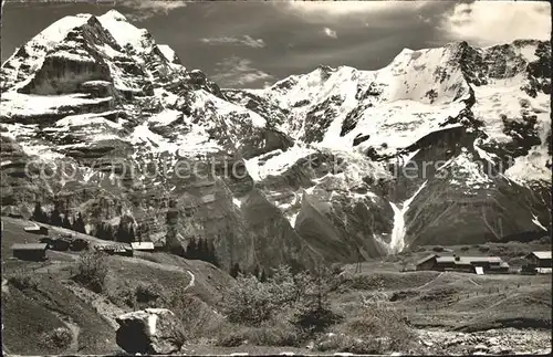 Muerren BE Spielboden mit Jungfrau Gletscherhorn Ebnefluh Kat. Muerren