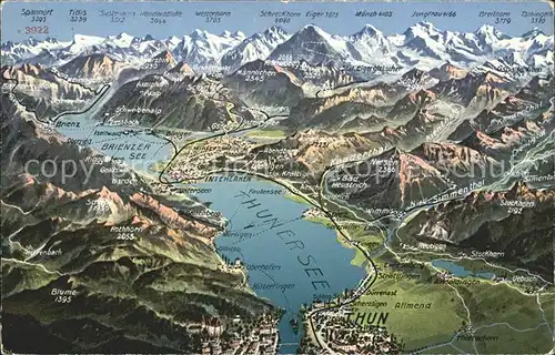 Thunersee und Umgebung Relief Panoramakarte Kat. Thun