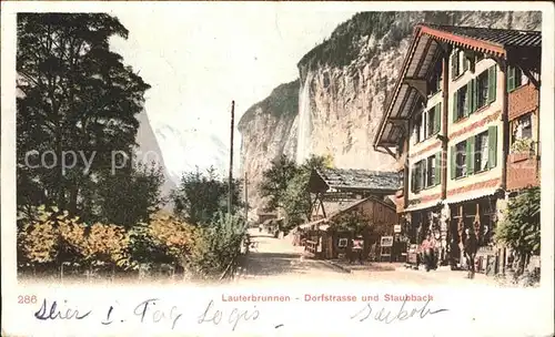 Lauterbrunnen BE Dorfstrasse und Staubbach Wasserfall Kat. Lauterbrunnen