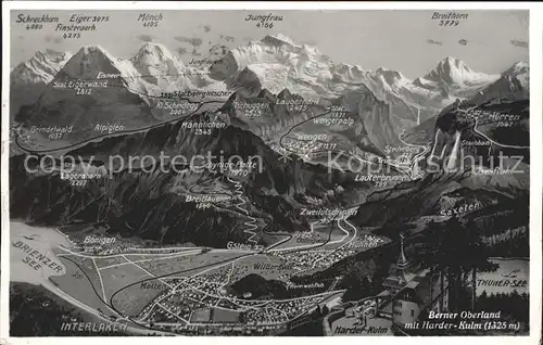 Interlaken BE Harder-Kulm Berner Oberland Panoramakarte / Interlaken /Bz. Interlaken