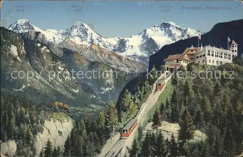 Interlaken BE Heimwehfluh Bergbahn mit mit Eiger Moench Jungfrau Kat. Interlaken