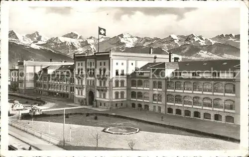 Thun BE Kaserne mit Alpenkette Eiger Moench Jungfrau Kat. Thun