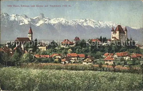 Thun BE Schloss mit Kirche und Stockhorn Kat. Thun