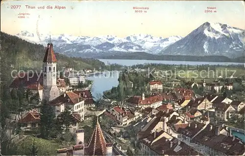Thun BE Stadtblick mit Alpenpanorama Kat. Thun