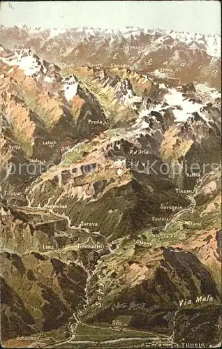 Oberengadin GR Relief Panoramakarte / St Moritz /Bz. Maloja