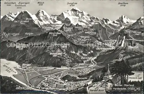 Interlaken BE mit Umgebung Relief Panoramakarte Kat. Interlaken